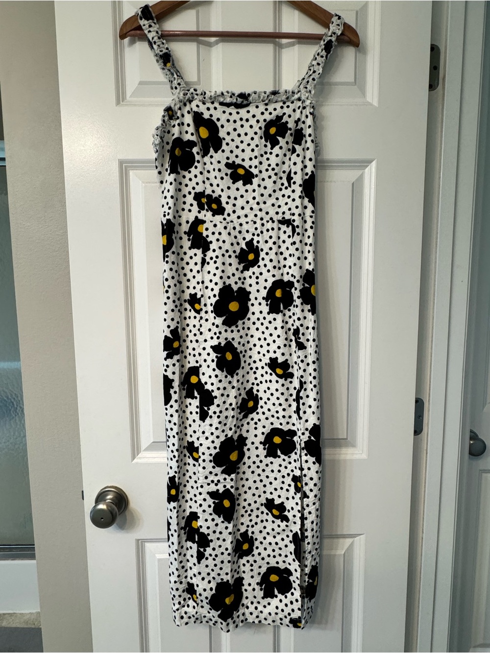 Urban Outfitters White Maxi Dress with Black & Yellow Floral Print